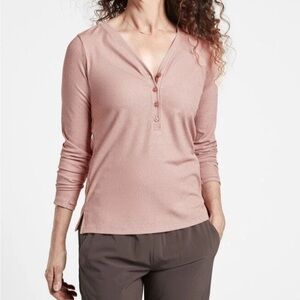 Athleta Uptempo Ribbed Henley Top, Palermo Pink, Size 1X